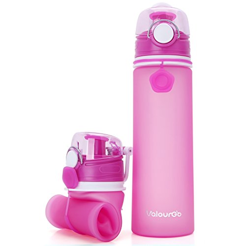 Valourgo Collapsible Water Bottle, Silicone Foldable With Leak Proof Valve Bpa Free - Pink 21 Oz